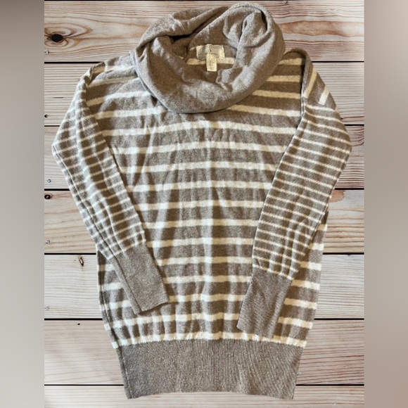 Ruby Moon Anthropologie Tan/White Cowl Neck Oversized‎ Tunic Sweater M - Picture 1 of 7